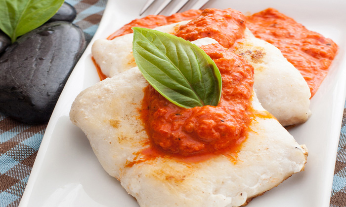 Sea Bass with Red Pepper Sauce