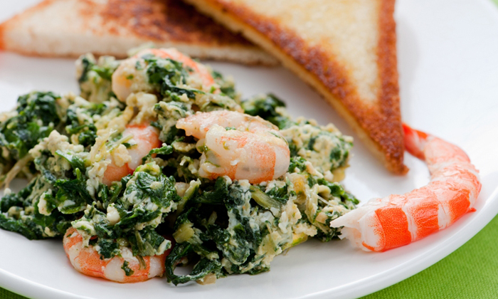 Chard with Prawn Omelet 