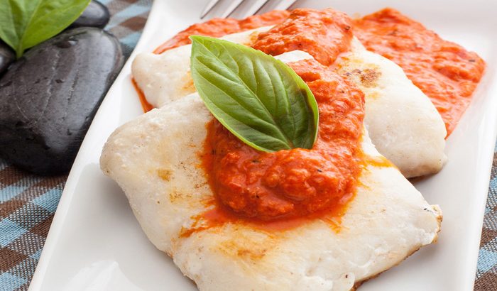 Sea Bass with Red Pepper Sauce