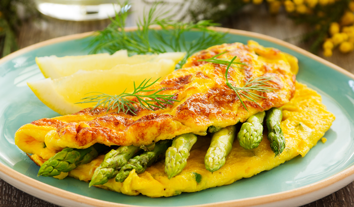 prawn and wild asparagus omelet